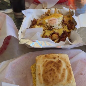 Wally's Weenie Wagon - Egg and veggie biscuit with bacon. And the breakfast poutine. - Hot Dogs Near Me - Sturgeon Bay, Wisconsin Wally's Weenie Wagon - Egg and veggie biscuit with bacon. And the breakfast poutine. - Hot Dogs Near Me - Sturgeon Bay, Wisconsin