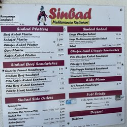 Sinbad's Fast Food - Menu as of March 2024