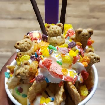 ZRolls Ice Cream - Birthday cake base with sprinkles. Topped with fruity pebbles, waffle cone pieces, teddy grahams, and pocky. - Desserts Near Me - Harrison, New Jersey ZRolls Ice Cream - Birthday cake base with sprinkles. Topped with fruity pebbles, waffle cone pieces, teddy grahams, and pocky. - Desserts Near Me - Harrison, New Jersey