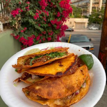 Teddy’s Red Tacos - Three quesadillas con carne--delicious! - Food Trucks Near Me - Los Angeles, California