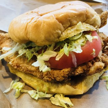 Boxcar Betty's - The Fried Chicken Sandwich with lettuce, tomato and mayo.  So damn good. $8 before Chicago's insane tax. - Southern Near Me - Chicago, Illinois
