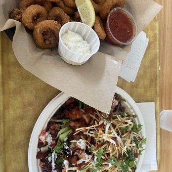 Padaro Beach Grill - Calamari & BBQ Chicken Salad - American Near Me - Carpinteria, California Padaro Beach Grill - Calamari & BBQ Chicken Salad - American Near Me - Carpinteria, California