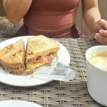 Scout Cafe - The Scout on sourdough, white mocha latte - Coffee & Tea Near Me - Wilmington, Delaware
