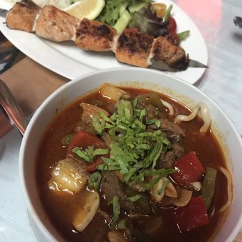 Cafe Kashkar - Salmon kebab and lagman soup - Turkish Near Me - Brooklyn, New York