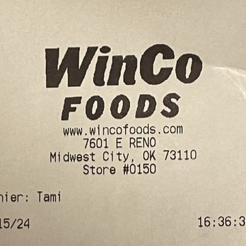 Winco Foods - Receipt - Grocery Near Me - Midwest City, Oklahoma