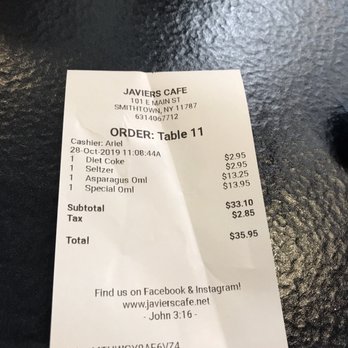Javier's Café - Receipt - Breakfast & Brunch Near Me - Smithtown, New York Javier's Café - Receipt - Breakfast & Brunch Near Me - Smithtown, New York