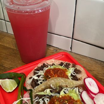 Sonoratown - Steak tacos and agua de sandia (watermelon). - Mexican Near Me - Los Angeles, California Sonoratown - Steak tacos and agua de sandia (watermelon). - Mexican Near Me - Los Angeles, California