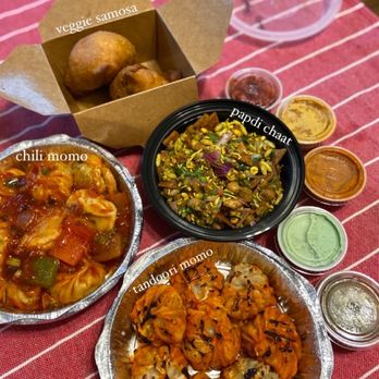 Kantipur Cafe - papdi chaat, chili momo, tandoori momo, veggie samosa. Momos = Nepalese dumplings - Indian Near Me - Cambridge, Massachusetts