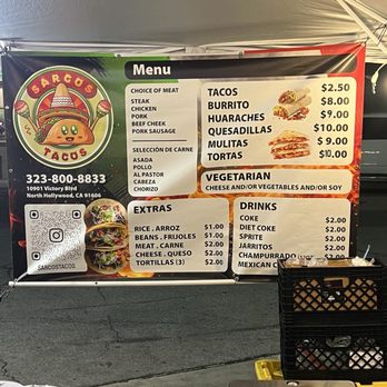 Sarcos Tacos - The menu. They have BIRRIA too, which is not on the menu. - Tacos Near Me - Los Angeles, California Sarcos Tacos - The menu. They have BIRRIA too, which is not on the menu. - Tacos Near Me - Los Angeles, California