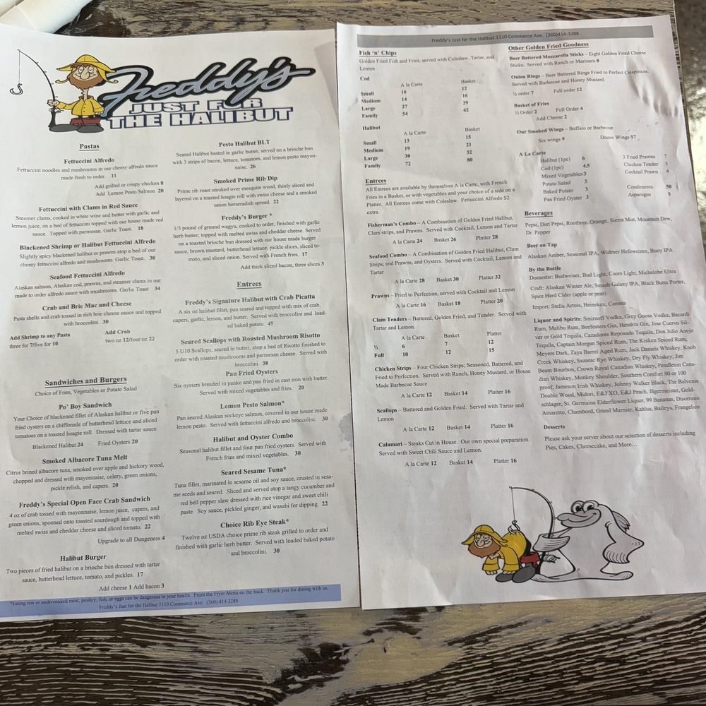 Freddy's Just For The Halibut - Menu - Seafood Near Me - Longview, Washington Freddy's Just For The Halibut - Menu - Seafood Near Me - Longview, Washington