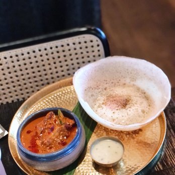 Hoppers - Egg hopper, fish curry, and coconut chutney - Sri Lankan Near Me - Soho, XGL Hoppers - Egg hopper, fish curry, and coconut chutney - Sri Lankan Near Me - Soho, XGL