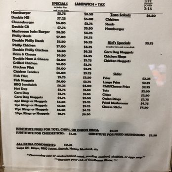 Yanks - Menu as of 11/18/17 - Pool Halls Near Me - Hemingway, South Carolina
