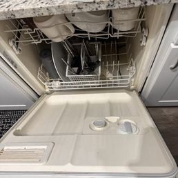 My lovely dish washer that sat like this for a month with still water and mold at the bottom due to maintenance not fixing it. My lovely dish washer that sat like this for a month with still water and mold at the bottom due to maintenance not fixing it.