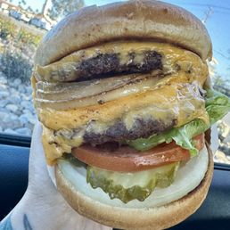 Double double, mustard fried with raw and grilled whole onions