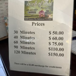 Touch of Thai Massage - Prices
