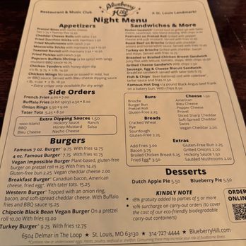 Blueberry Hill - Night menu - American Near Me - Saint Louis, Missouri Blueberry Hill - Night menu - American Near Me - Saint Louis, Missouri