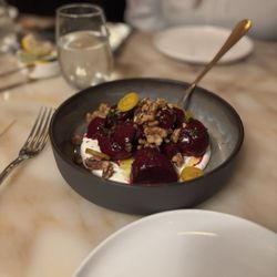 Beet salad. Pistachios subbed for walnuts.