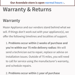Mazer Appliance - This the fake warranty
