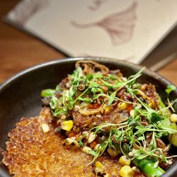Uchi Scottsdale - Crispy Rice Cake - gai lan, mushroom, spiced Japanese curry -  $7 (happy hour menu)