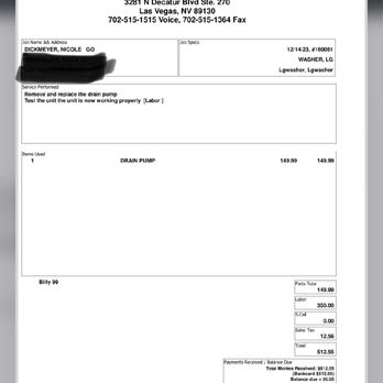 Appliance Repair Experts - Invoice - Appliances & Repair Near Me - Las Vegas, Nevada