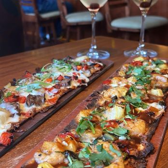Seasons 52 - Chipotle Bbq Shrimp and Philly Cheesesteak flatbread - New American Near Me - Columbia, Maryland Seasons 52 - Chipotle Bbq Shrimp and Philly Cheesesteak flatbread - New American Near Me - Columbia, Maryland