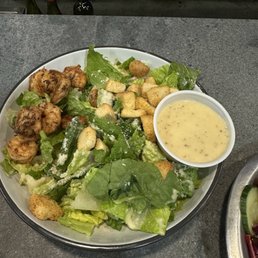 Caesar salad with grilled shrimp (extra dressing on the side)