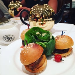 Triple mini sliders with our TWG Blossom Tea. Sliders: Spicy Chicken, Wagyu Beef & Foie Gras. Triple mini sliders with our TWG Blossom Tea. Sliders: Spicy Chicken, Wagyu Beef & Foie Gras.