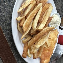 Fish and chips featuring halibut!