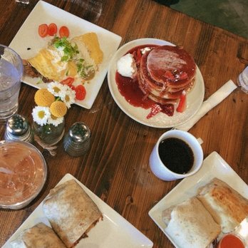 CRAFTkitchen - breakfast burritos, omelet and the pancakes of the day! plus my chai and some black coffee :) - New American Near Me - Henderson, Nevada