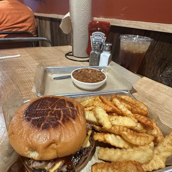 Burning Tree Smokehouse - Brisket burger with fries - Tacos Near Me - Birmingham, Alabama