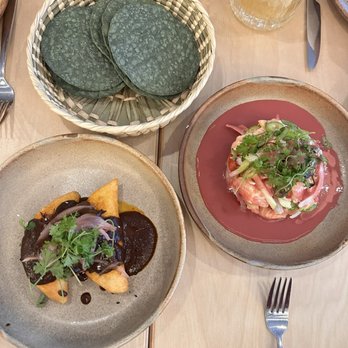 Origen - Quesadillitas de short rib and Ceviche de Salmon (comes with tostadas) - New Mexican Cuisine Near Me - San Diego, California Origen - Quesadillitas de short rib and Ceviche de Salmon (comes with tostadas) - New Mexican Cuisine Near Me - San Diego, California