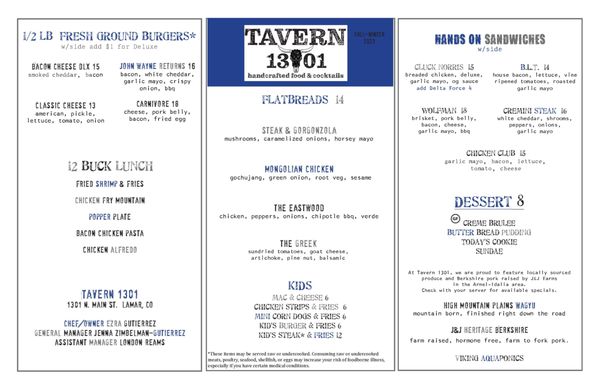 Menu photo 1 Tavern 1301 Lamar, CO