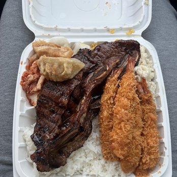 Gina's Kapolei - Kalbi + Shrimp Tempura plate - Barbeque Near Me - Kapolei, Hawaii
