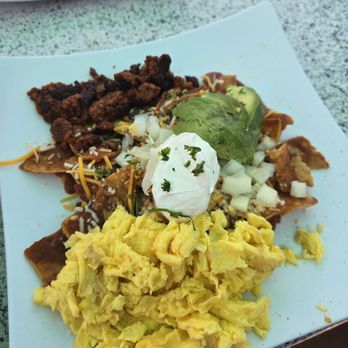 Olive Cafe - Chilaquiles with soy chorizo - Breakfast & Brunch Near Me - San Diego, California