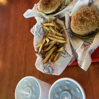 Babe's Old Fashioned Food - Two Quarter pound burgers with fires and soda - Burgers Near Me - Helotes, Texas