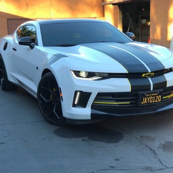 Vicious Wrapz - Matte black rally stripes with yellow pin stripes - Vehicle Wraps Near Me - Downey, California