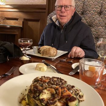 Mahogany Grille - Acorn stuffed with quinoa and crab stuffed salmon. Delicious! - New American Near Me - Durango, Colorado