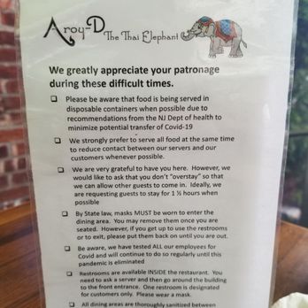 Aroy-D The Thai Elephant - Covid protocols - Thai Near Me - Verona, New Jersey