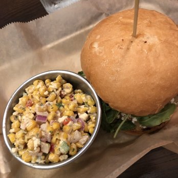 Atlas Tavern - Greatest of all Time burger with a side of Mexican Street Corn - Pubs Near Me - Columbus, Ohio