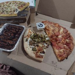 Philly steak pizza and pepperoni plus brownies Philly steak pizza and pepperoni plus brownies