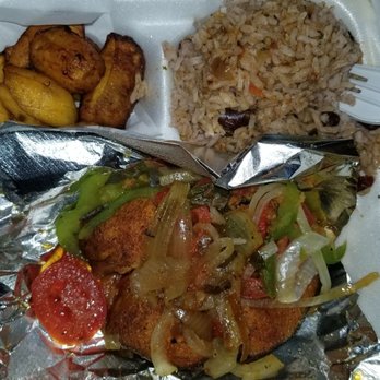 Ena's Caribbean Kitchen - King fish (Brown Stew) served with fried plantains and rice&beans. - Caribbean Near Me - Columbus, Ohio Ena's Caribbean Kitchen - King fish (Brown Stew) served with fried plantains and rice&beans. - Caribbean Near Me - Columbus, Ohio