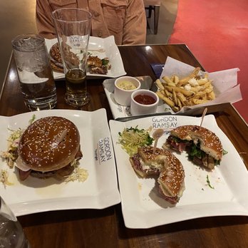 Gordon Ramsay Burger Las Vegas - Left to right...truffle burger, ultimate cheeseburger, forest burger, and truffle fries. - Burgers Near Me - Las Vegas, Nevada Gordon Ramsay Burger Las Vegas - Left to right...truffle burger, ultimate cheeseburger, forest burger, and truffle fries. - Burgers Near Me - Las Vegas, Nevada