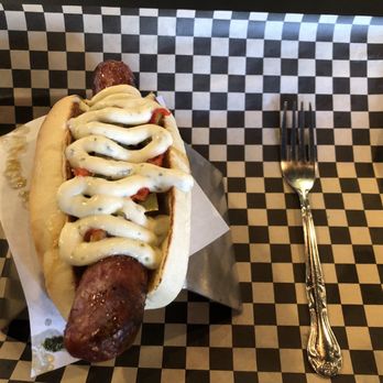 Bangers & Brews Eugene - Polish dog with aioli, onions and sweet peppers - German Near Me - Eugene, Oregon