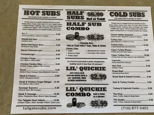 Menu photo 2 Tailgate Subs Buffalo, NY