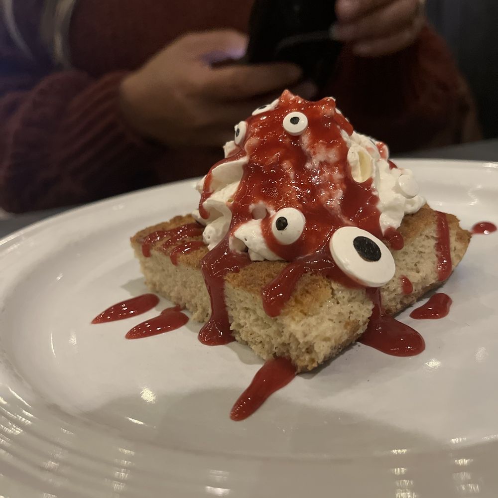 Noche Restaurant & Bar - Raspberry tres leche with eyeballs for halloween - Tapas/Small Plates Near Me - Greendale, Wisconsin Noche Restaurant & Bar - Raspberry tres leche with eyeballs for halloween - Tapas/Small Plates Near Me - Greendale, Wisconsin
