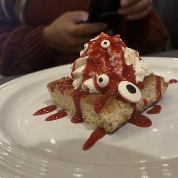 Noche Restaurant & Bar - Raspberry tres leche with eyeballs for halloween - Tapas/Small Plates Near Me - Greendale, Wisconsin Noche Restaurant & Bar - Raspberry tres leche with eyeballs for halloween - Tapas/Small Plates Near Me - Greendale, Wisconsin