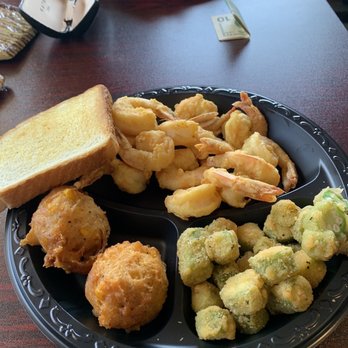 Uncle Shug's BBQ Place - Fried shrimp plate and fried okra. - Barbeque Near Me - Brooklet, Georgia