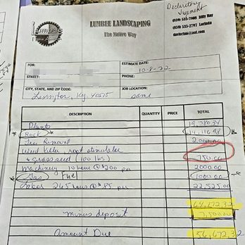 Lumbee Tree Service - We paid $7500 down to buy plants and minerals, not one things was done correctly or to professional stands for a $65K job. - Lexington, Kentucky