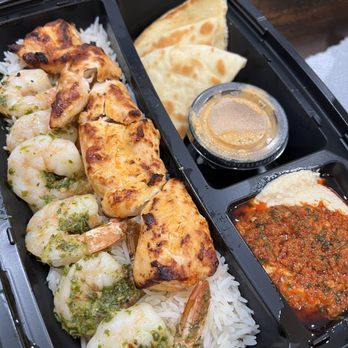 Luna Grill Richardson - Chicken Kabob Plate Grilled Lemon & Herb Shrimp Spicy Harissa Hummus - Mediterranean Near Me - Richardson, Texas Luna Grill Richardson - Chicken Kabob Plate Grilled Lemon & Herb Shrimp Spicy Harissa Hummus - Mediterranean Near Me - Richardson, Texas