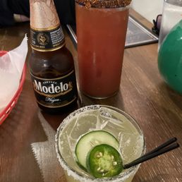 Spicy cucumber margarita and michelada